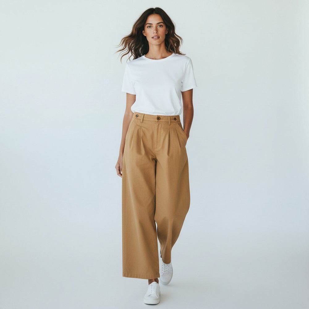 Madewell Pleated Wide Leg Pants 14P Brown Tencel Linen Blend High Rise Trousers